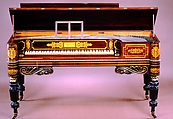 Square Piano, Loud & Brothers (American), Mahogany and rosewood veneer case, satinwood interior, decorated with gilt borders and floral, acanthus, and scroll work., American Philadelphia